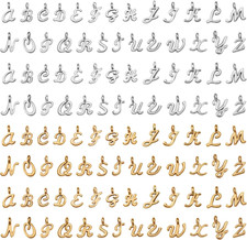 104Pcs Silver  Gold Metal Letter Charms, 10Mm A-Z Alphabet Initial Charms for D
