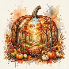 Pumpkin Diamond,Painting Kits for Adults, 5D Autumn Forest Leaf Diamond Art Kits