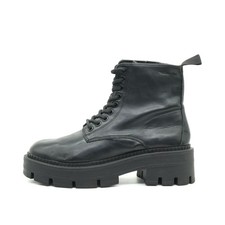 Tamaris Damen Chunky Boot Stiefel Schwarz Leder Mittel Boots Schnürstiefel EU 38