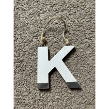 Letter K Initial White  Silver Wooden Christmas Ornament Decor