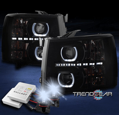 FOR 07-13 CHEVY SILVERADO U-HALO LED BLACK/SMOKE PROJECTOR HEADLIGHT W/8000K HID