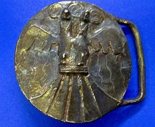 RARE Unique Native American Indian Bird Brass Colored Round Vintage Belt Buckle