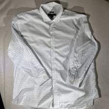 Pronto Uomo Men's Dress Shirt Size 19/34-35 Non-Iron 100 Cotton Blue Check
