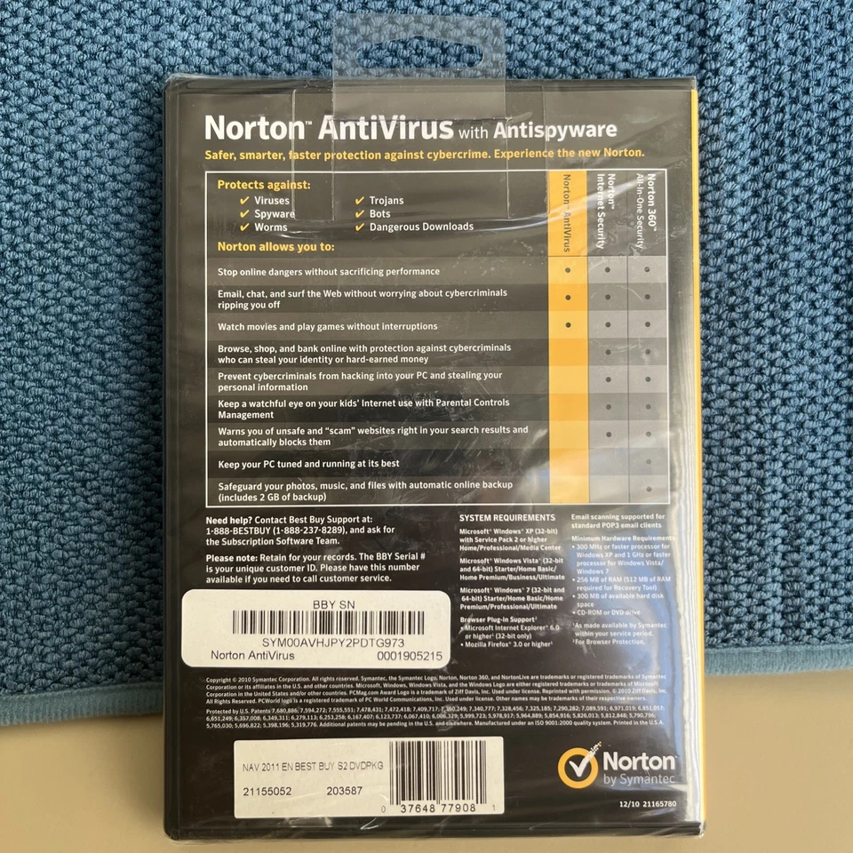 Norton Antivirus 2010 Antispyware CD Windows 7 Windows Vista Windows XP SEALED - Image 2 of 2