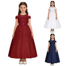 Flower Girls Party Gowns Embroidered Lace Top Rhinestone Wedding Pageant Dress