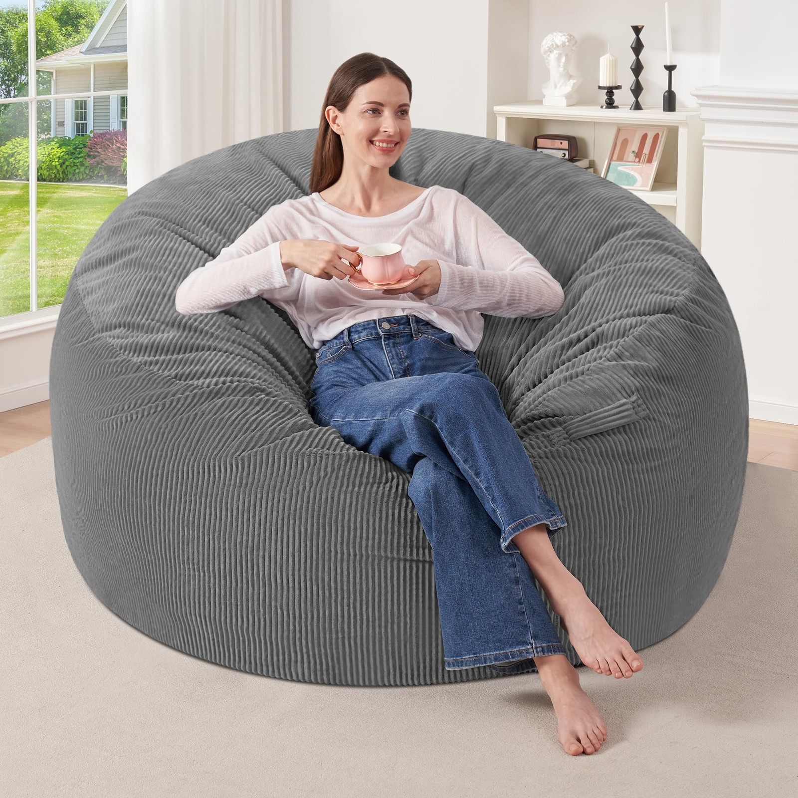 3FT Bean Bag Chair,Giant Bean Bag Chairs for Adults,Big Bean Bags with Memory...