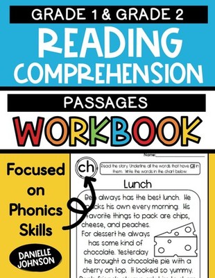 Grade 1 & Grade 2 Reading Comprehension Passages Workbook: Phonics Skills, Begin