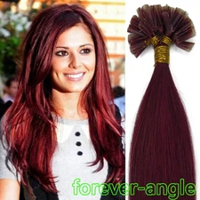 Pre Bonded U Tip Human Hair Extensions Nail Tip Hair Remy Burgundy Red 18in 100s