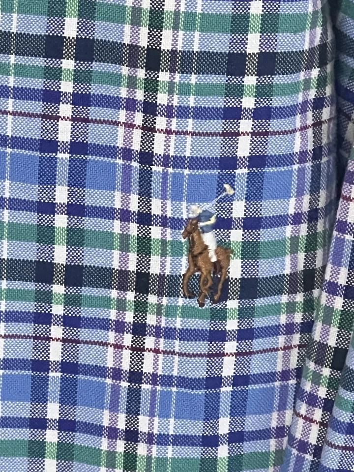 Camisa Ralph Lauren para hombre con botones talla 4XB a cuadros azul verde blanco color pony Foto 2 de 4