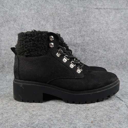 Top Moda Shoes Womens 7.5 Ankle Boots Black Lace Up Chunky Block Heel Winter