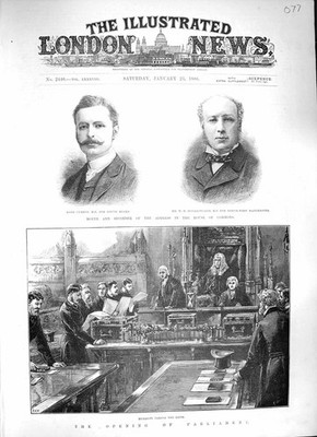 Original Old Antique Print 1886 Parliament Members Commons Curzon Houldsworth