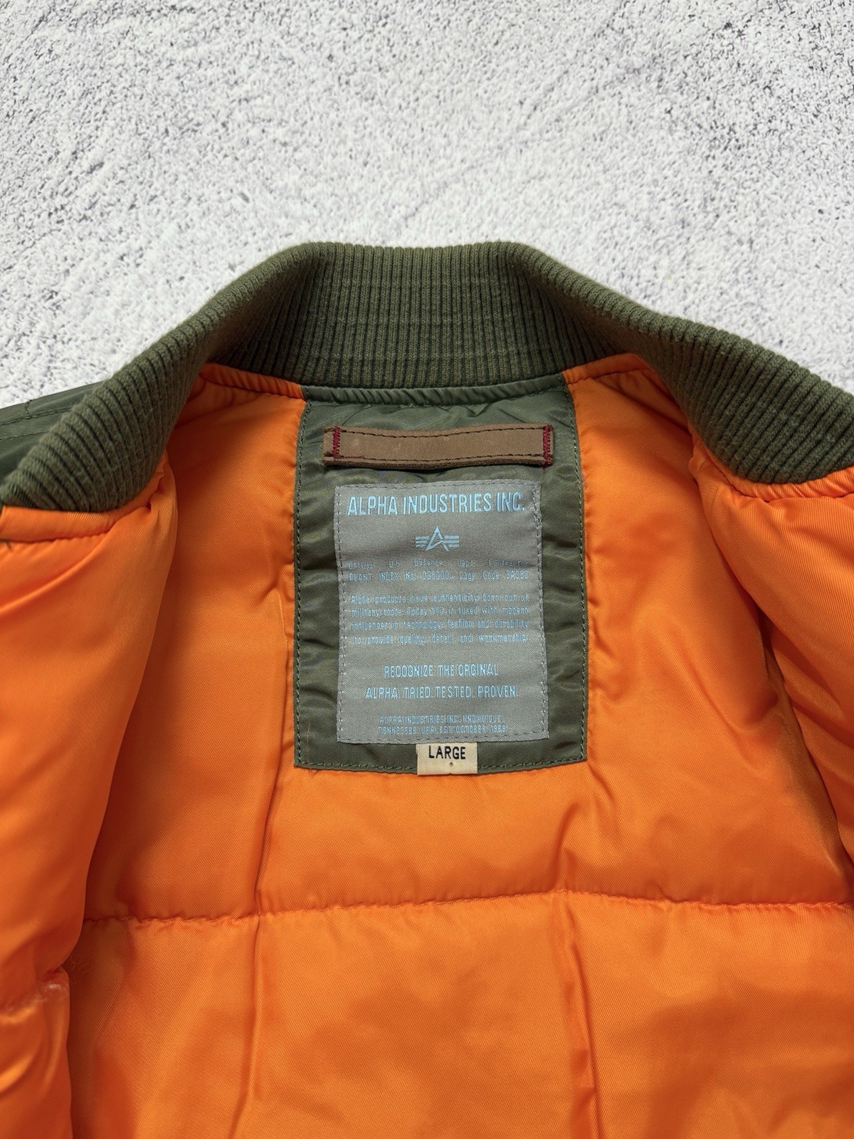 Alpha Industries MA-1 Bomber Flight Jacket Sage Green Orange Lining Women Size L image 8