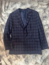 Stafford Men's 42R Blue Plaid Blazer Wool Blend 2-Button Jacket