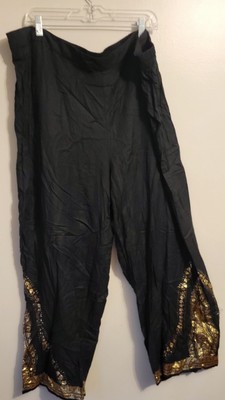 NWT Ashro Black Gold Design Plus Wide Leg Pants Greta Van Fleet 3X Boho