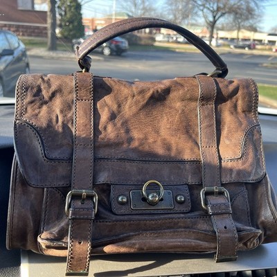 Frye Cameron Satchel Brown Distressed Leather Crossbody Messenger