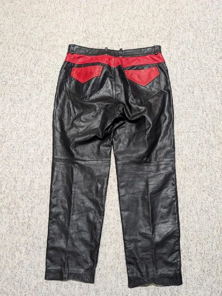 Pantalones de cuero personalizados BANDITOS de colección de los años 90 36x32 moto club MC motociclista llama Foto 2 de 4