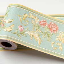 394"X4.1"Green Floral Wallpaper Border Decor Peel and Stick Waterproof Tiles