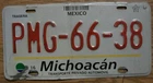 SINGLE MEXICO state of MICHOACAN LICENSE PLATE - 2003/06 - PMG-66-38 - AUTOMOVIL