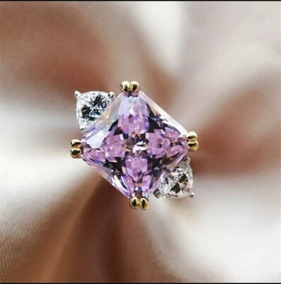 4Ct Radiant Cut Pink Diamond Three-Stone Wedding Ring 14k White Gold Finish