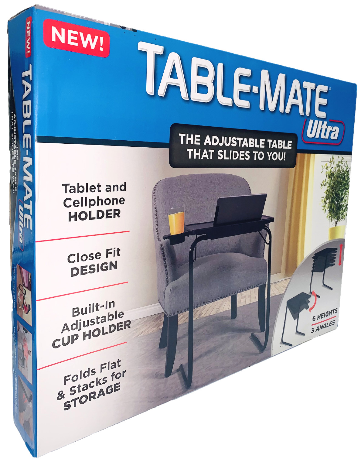 Bandeja de TV Table Mate ultra plegable mesa y portavasos 6 alturas 3 ángulos negro
