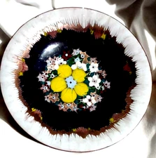 VTG Enamel Copper Dish 8" Bowl Signed 1.5" Deep Detailed Floral Krelage Holland