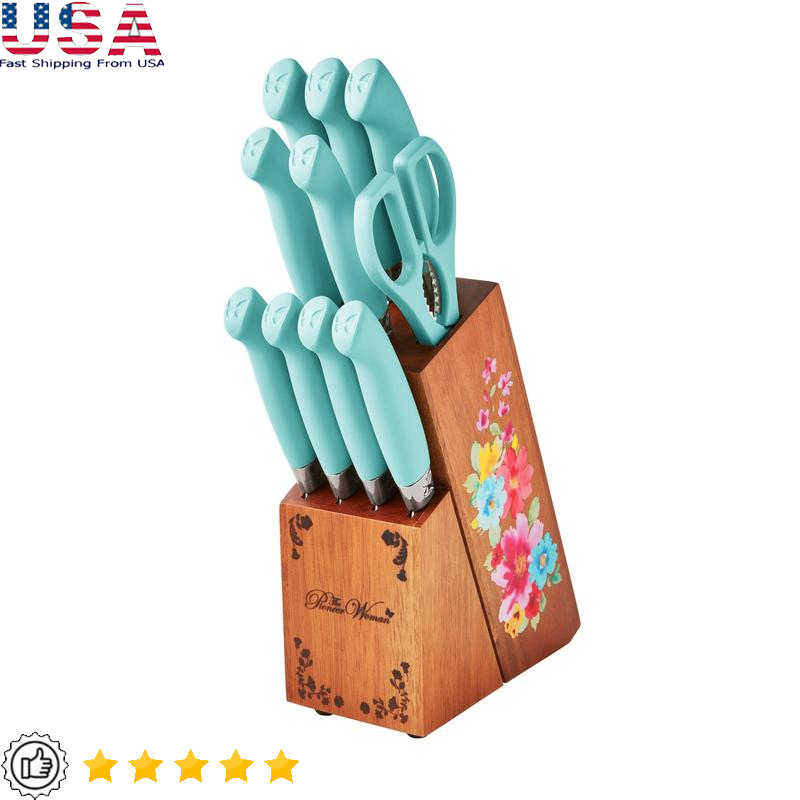 11-Piece Stainless Steel Knife Set with Soft Grip Block & Durable Blades