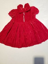 Vintage 1960s Toddler Girl Red Velvet Lace Dress Size 12-18 mths Christmas