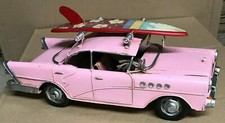 Metal Tin Model Vintage Classic Pink Car With Surf Board LP48844