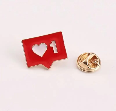 Red Love Heart Pin Badge Brooch Social Media Notification Like Button Gold