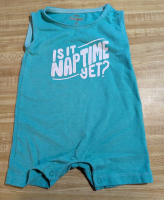 Cat & Jack Baby Unisex 0-3Mth Cotton Blend Turquoise Is It Naptime Yet Romper