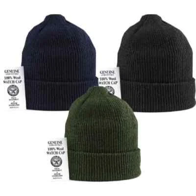 R&B INC. US Military Government Issue 100% Wool Knit Beanie Watch Cap Black Blue OD Green