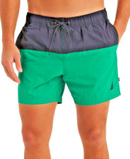 Nautica Men's Horizontal Color blocked 6" Swim Trunks shorts Navy Green 2XL