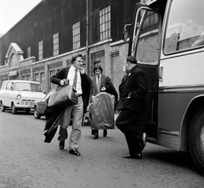 Colin Boulton and Roy McFarland of Derby County boarding the - 1972 Old Photo