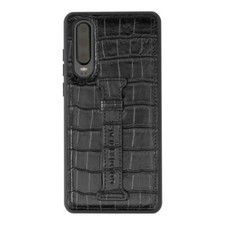 Leder Handycase Huawei P30 Lederhülle mit Fingerschlaufe Croco Schwarz