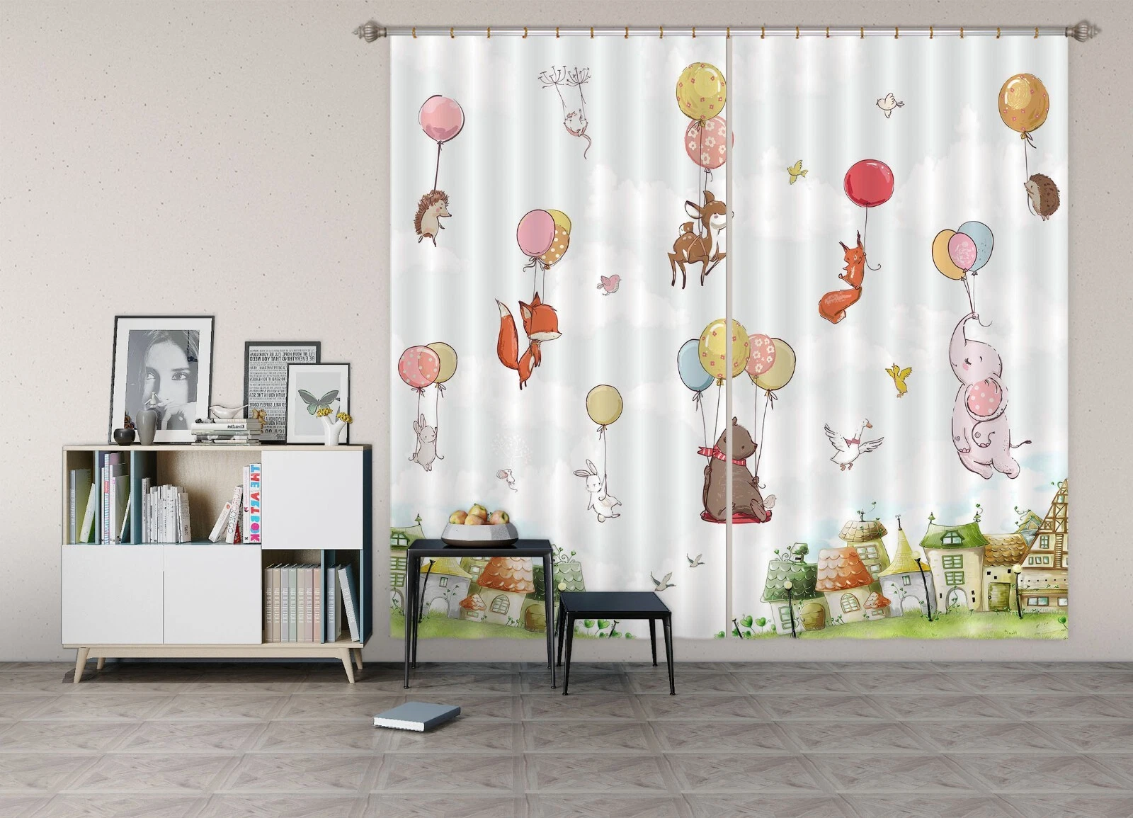 3D Cartoon Balloon Animals B6476 Photo Curtain Window Blockout Fabric Amy 2024