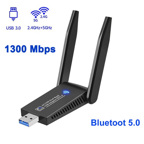 WLAN ADAPTER USB 3.0 STICK 1300MBPS WIFI DUAL BAND 5GHZ ANTENNE PC BLUETOOTH DE - Afbeelding 23 van 25