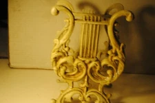 White w Gold Trim Cast Iron Harp Magazine, paper, LP Holder 10 1/2 by 7 1/2 by 6