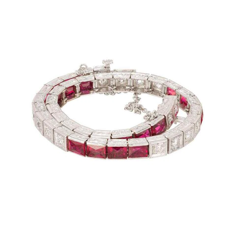 Calibre Cut Pink Rubies With Vivid White CZ 12.1CT Simple & Fine Tennis Bracelet - Image 4 of 4