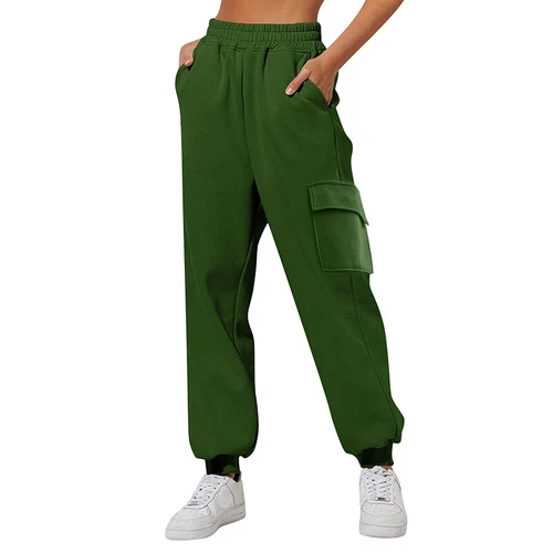 Women Cargo Pants Mid Waisted Sweatpants Loose Solid Color Ladies Trousers Gym - Picture 8 of 28