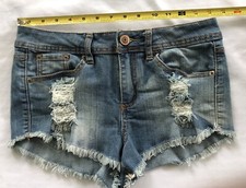Cute Rue 21 Jean Shorts Size 5/6 Distressed Destroyed Frayed Denim Cut Off