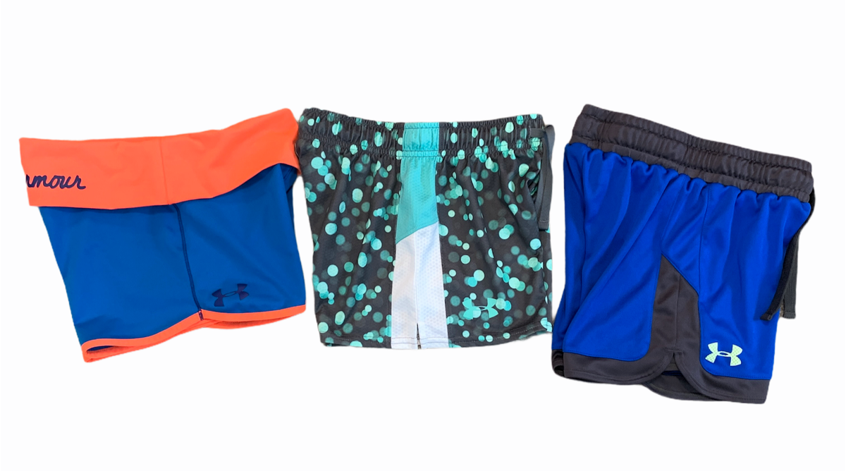 UNDER ARMOUR Lot Sport Shorts Girls Medium HeatGear Summer Blue Green