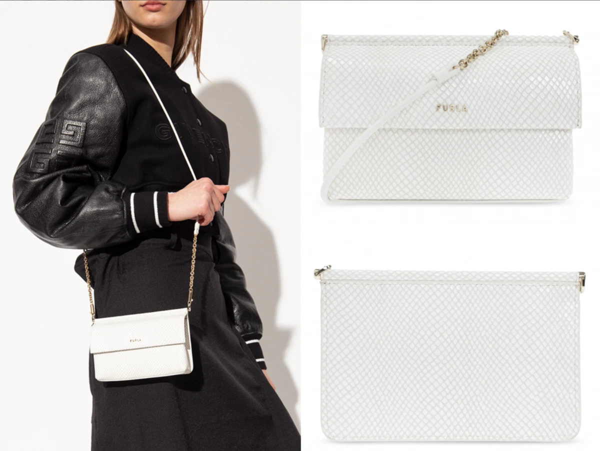 Sac à Main Furla En Cuir - Thème Chat - Couleur Blanc - Occasion - Style épaule