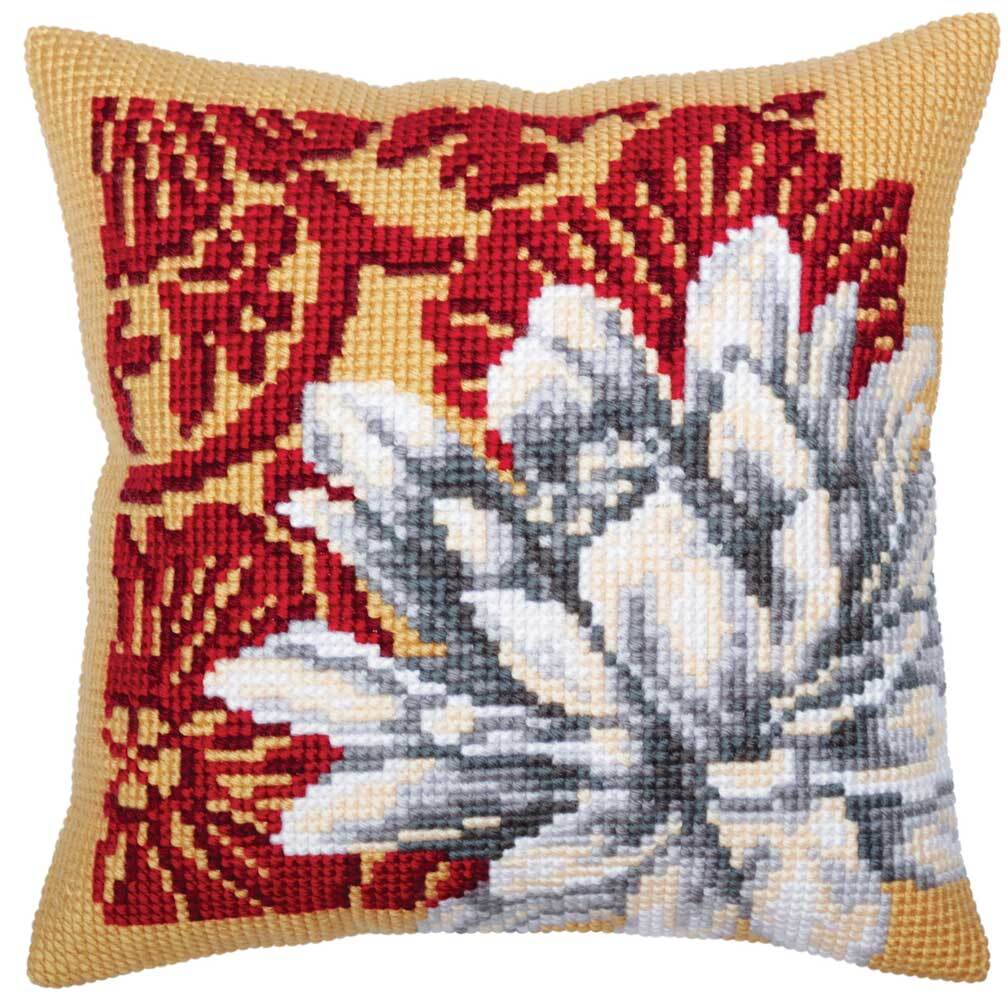 CdA stamped cross stitch kit cushion ""White lotus"" 5331, 40x40cm, DIY