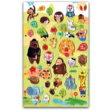 CUTE ANIMAL FRIENDS GEL STICKERS Kids Craft Scrapbook Raised Sticker Sheet