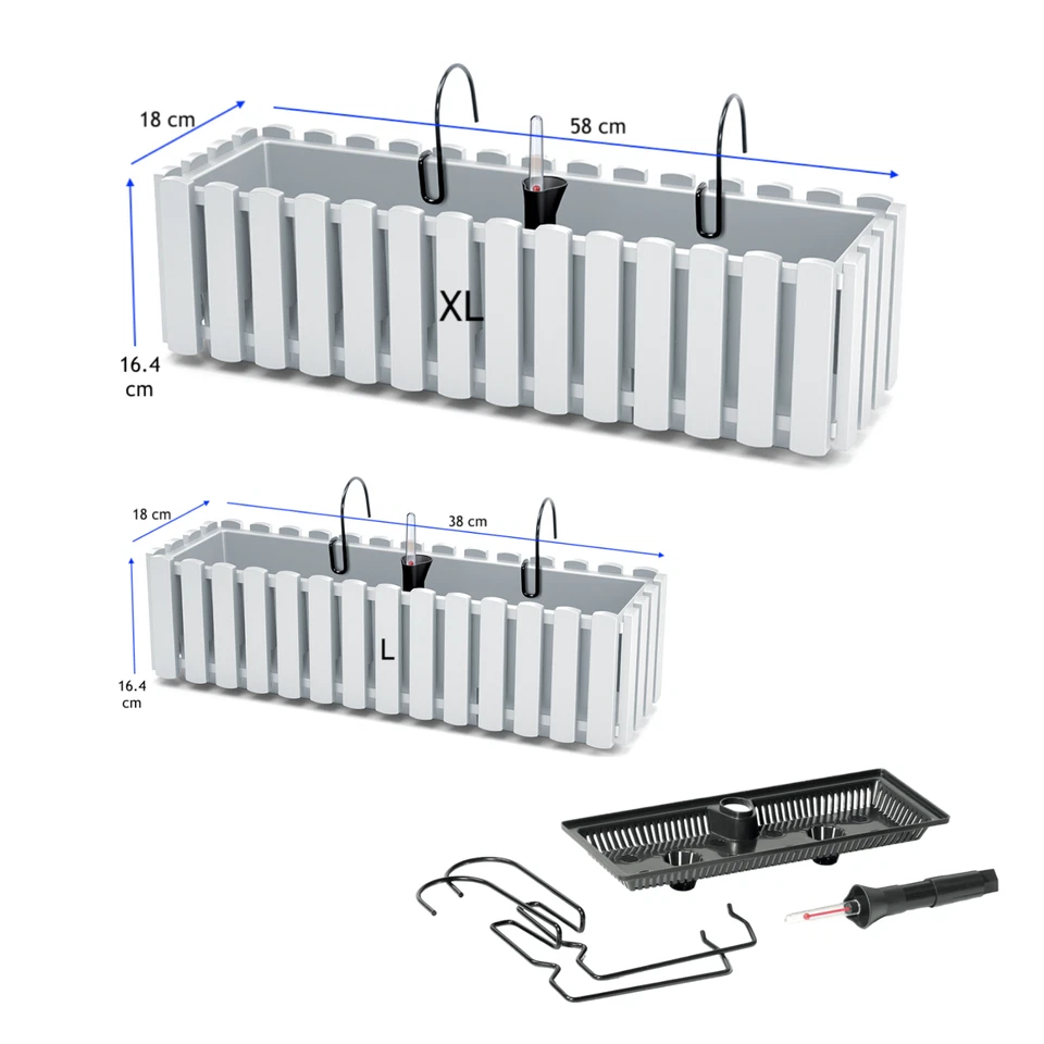 Blumenkasten mit Halter Balkonkasten Mit Bewässerungssystem (Weiß; 2 Größen) - Bild 4 von 4