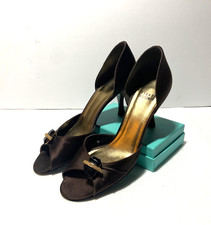Stuart Weitzman Brown Satin Rhinestone Elegant Evening 3" Heel Shoe Sz 8 Narrow