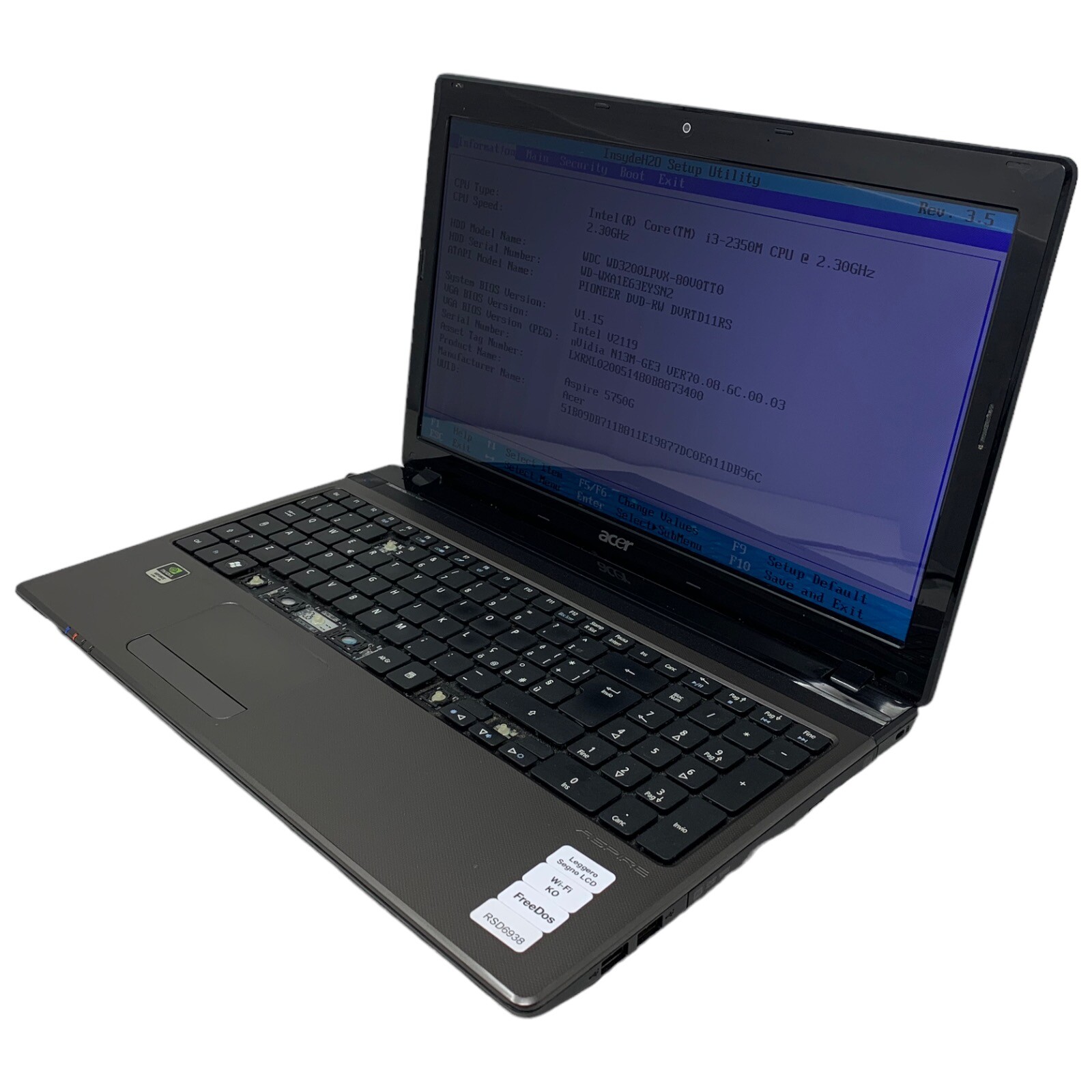PC Portatile Notebook Usato 15” Acer 5750G Core i3 4Gb Ram 320GB...