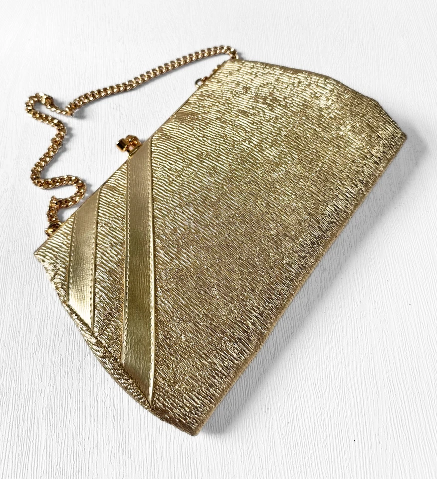Vintage Evening Purse | 1960s Vintage Hilmar Gold Lame Handbag | Fashion History - Image 2 of 4