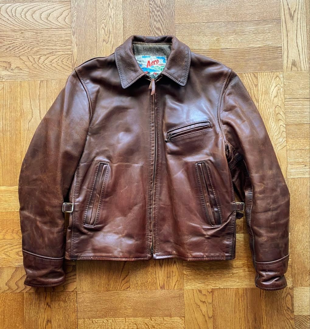 Aero Leather Brown Highwayman Horse Leather Biker Jacket Size 36