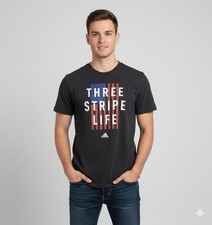 Adidas Mens Size Large Go To Tee Three Stripe Life Graphic T-Shirt Black Casual